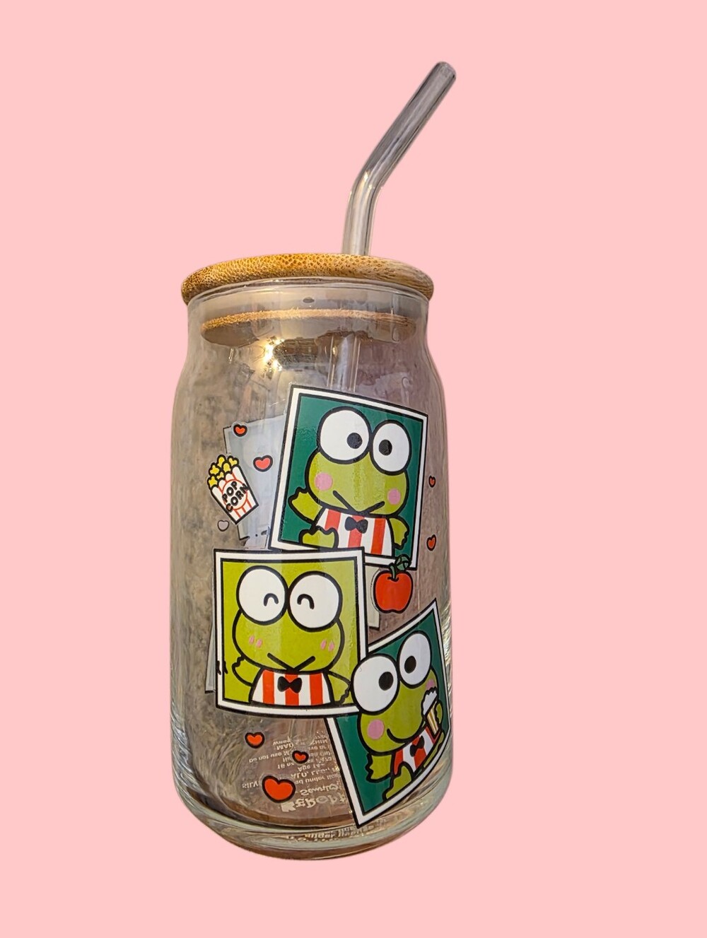 Sanrio Keroppi Glass Tumbler With Lid And Straw